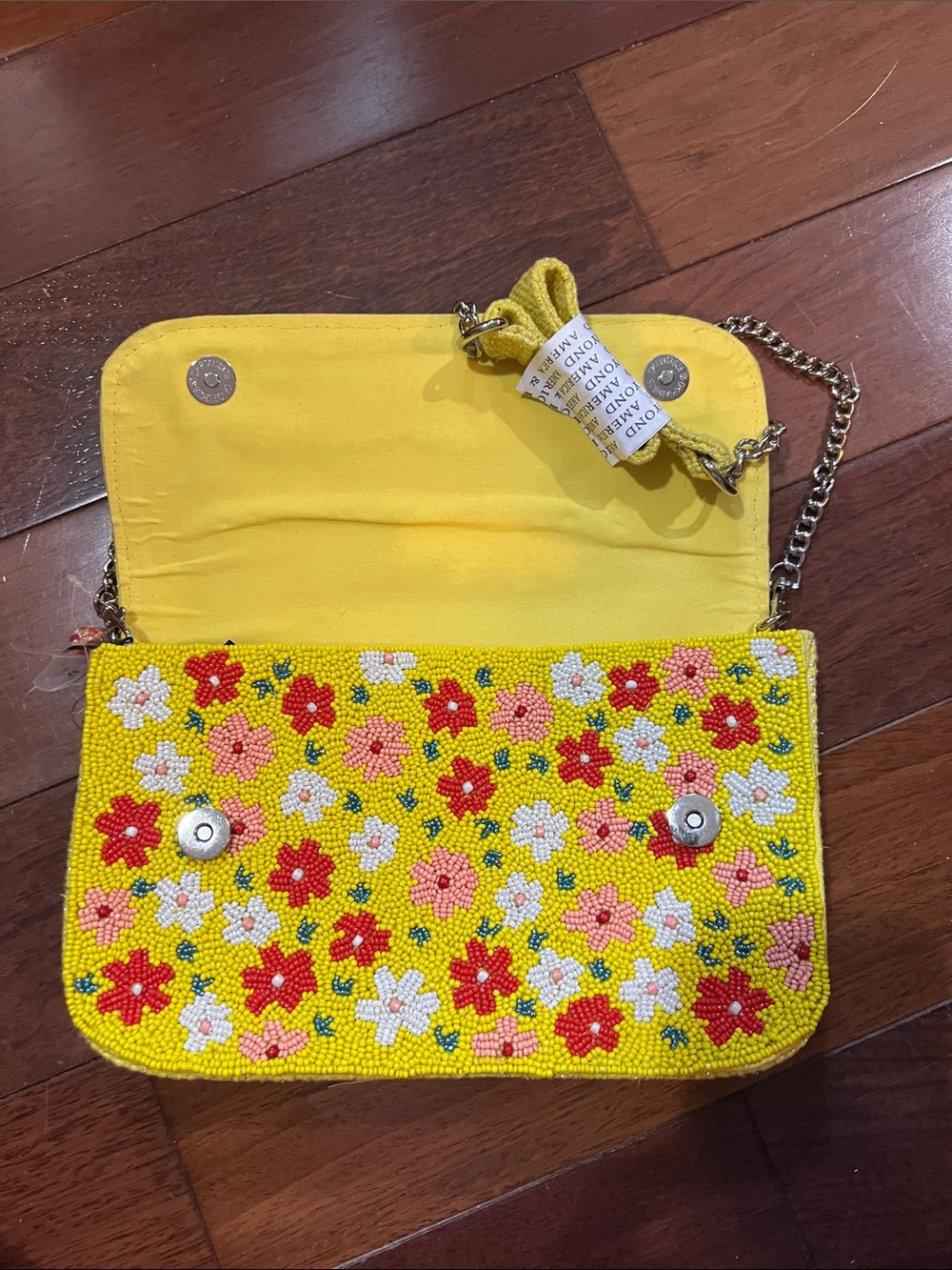 America & Beyond Yellow Floral Beaded Crossbody Bag with Chain Strap - Picture 2 of 7